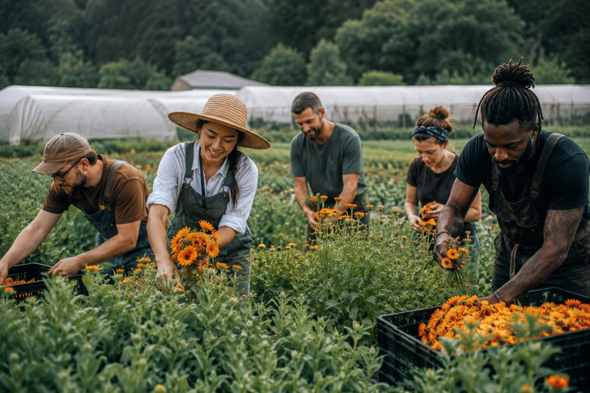 Botanical herbs growing in raised beds at Bodytruth Family Farms