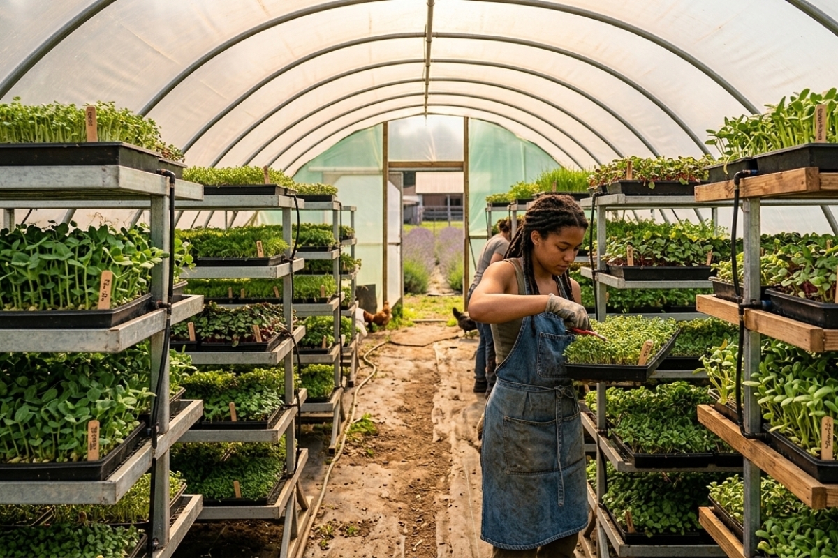 Harvesting fresh greens at Bodytruth Family Farms