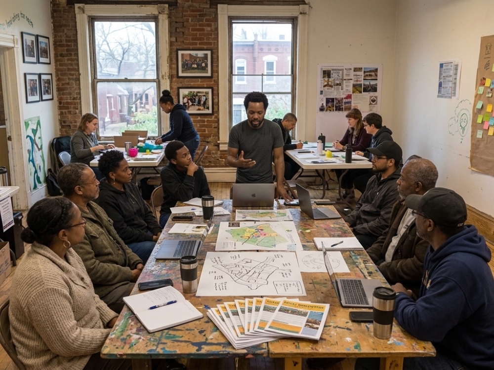 A Saturday cohort session — Earth Keepers and builders working together on the land