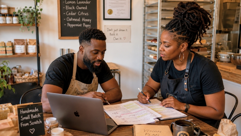 Business mentor reviewing a capital plan
