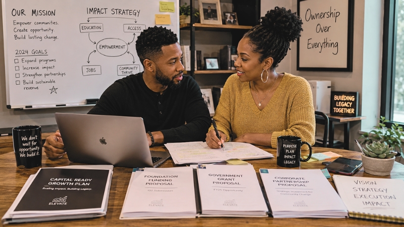 Grant writing coach reviewing a proposal
